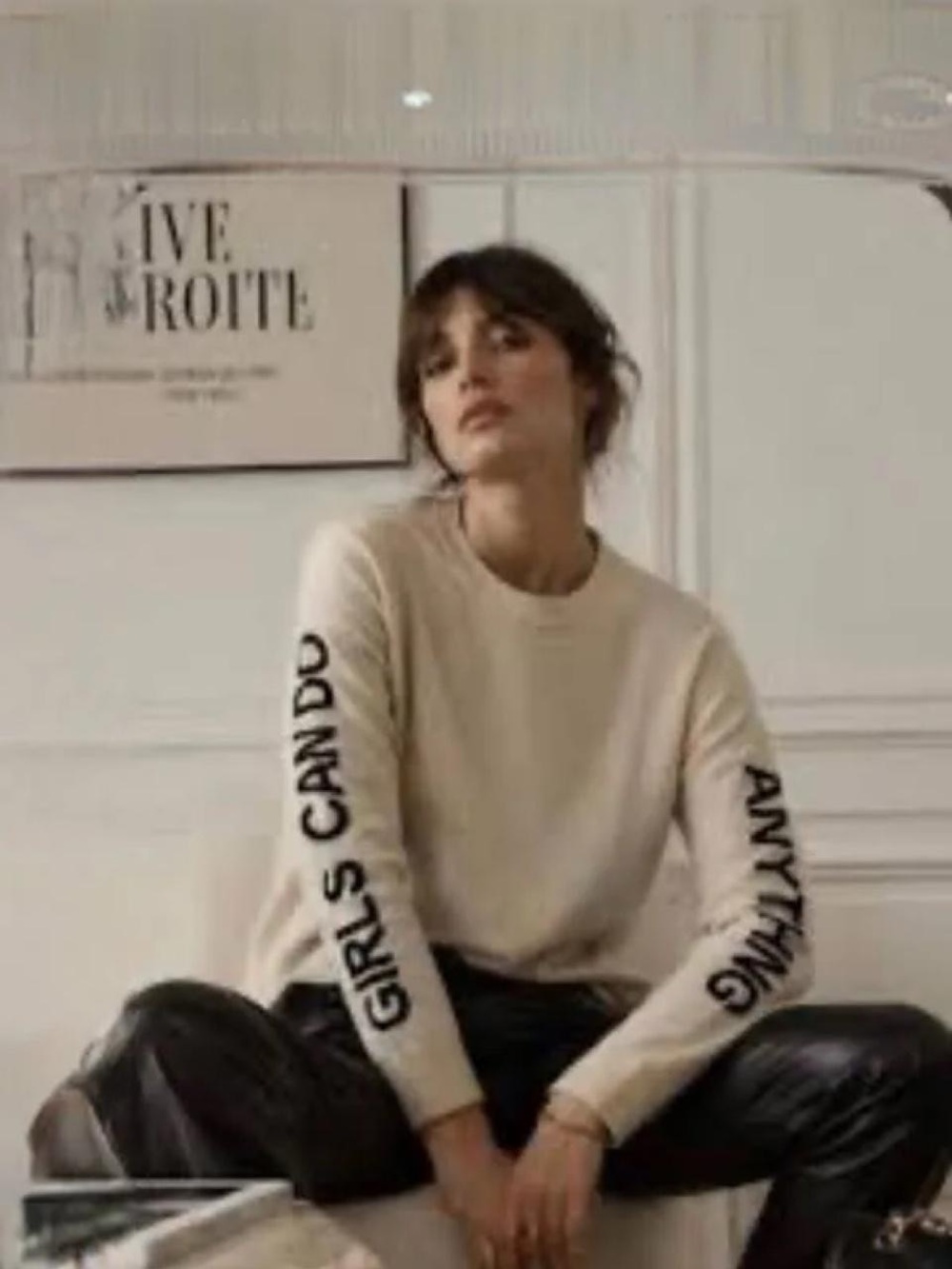 Zadig & Voltaire NWOT Gaby ‘Girls Can Do Anything’ Pullover Sweater, Cream
